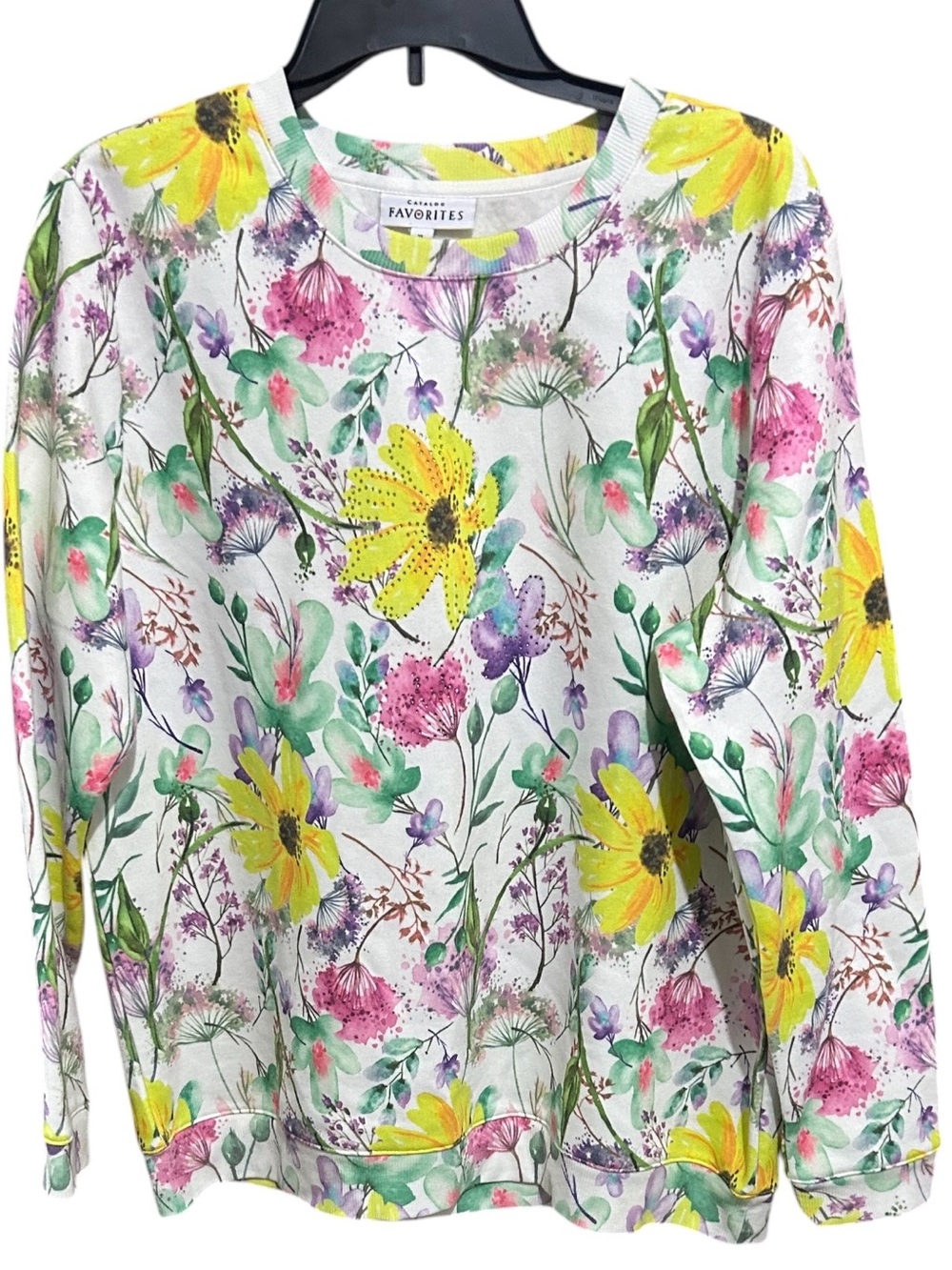 Catalog Favorites Watercolor Floral Sweatshirt Crewneck Wildflower Top Sz XL